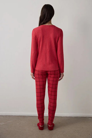 Penti женски сет пижами COZY TIME RED CHECKED LS PANT SET 
