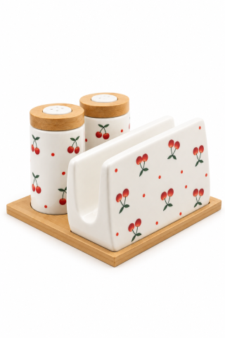 SF HOME  сет за масло и држач за салфетки Cherry Red 1/3 