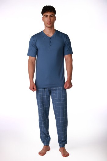 SF машки сет пижами BLUE GINGHAM KD SS26 