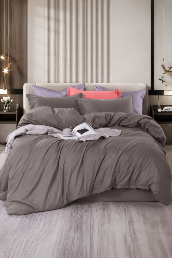 SF HOME  двојна постелнина Simple Misty Gray со чаршав со ластик 200x230 