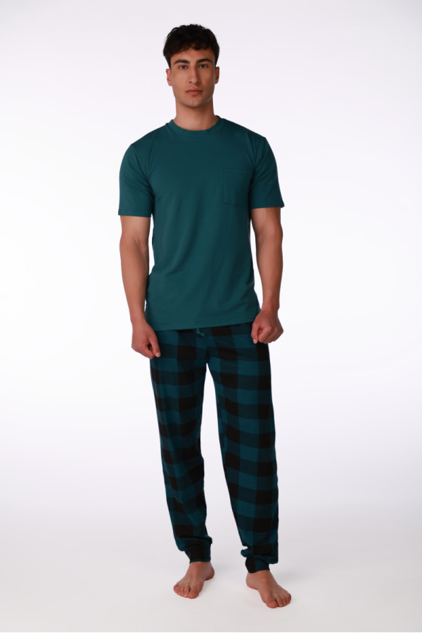 SF машки сет пижами GREEN GINGHAM KD SS26 