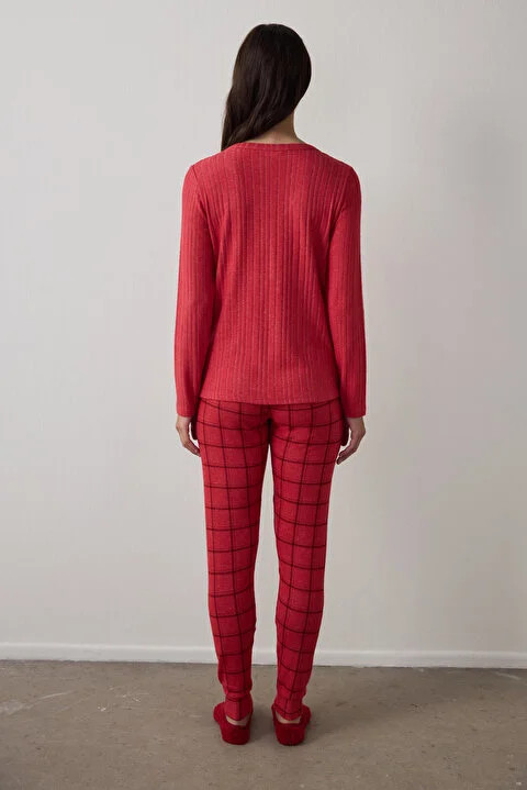 Penti женски сет пижами COZY TIME RED CHECKED LS PANT SET 