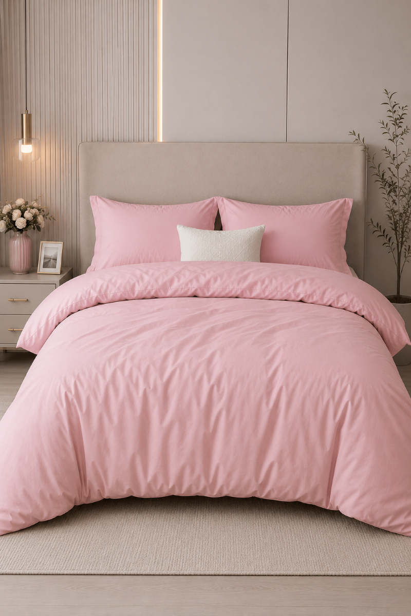 SF HOME  двојна постелнина Simple Pink Velvet со чаршав ластик 200x230 
